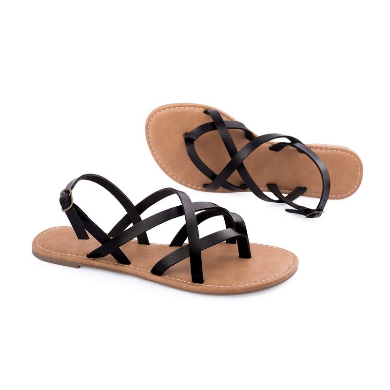 Huayuanwell Women's Gladiator Flat Sandals Fisherman Strappy Sandals Ankle Strap Sandals (8.5, Black) - Image 5